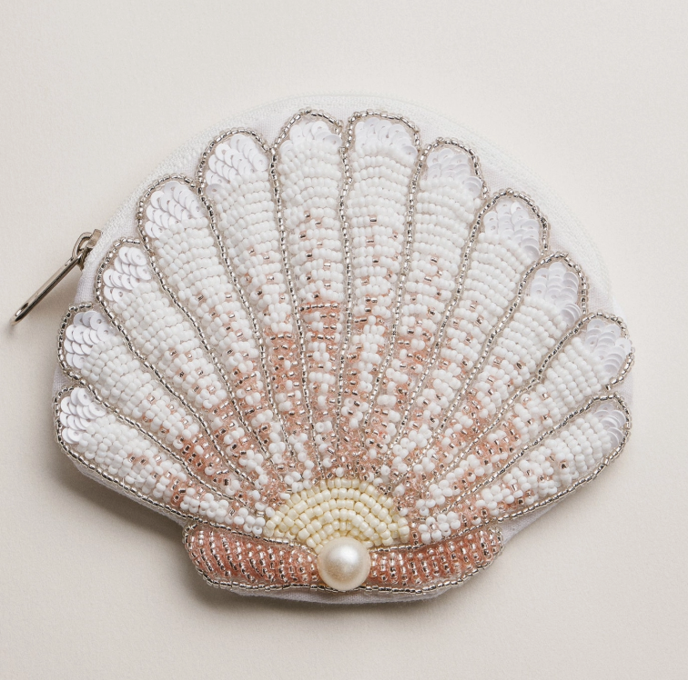Beaded Shell Pouch with Pearl Detail