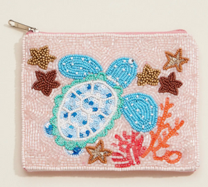Ocean Zip Coin Purse with Coral Motif