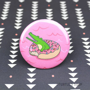 Alligator Doughnut Float Pinback Button