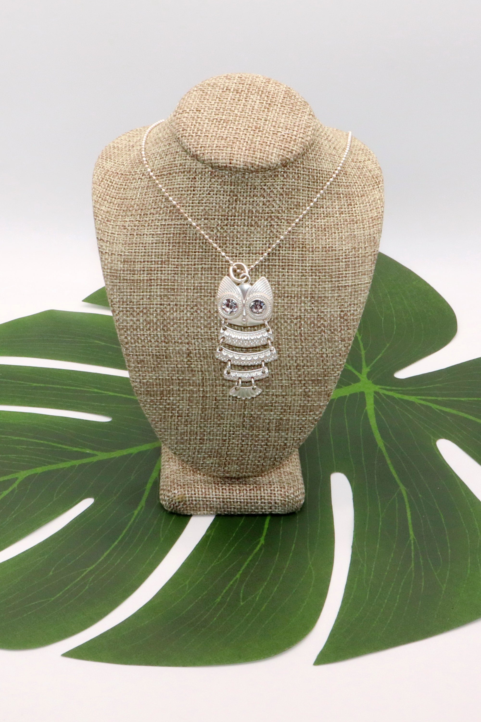 Silver Tone Owl Sectional Necklace