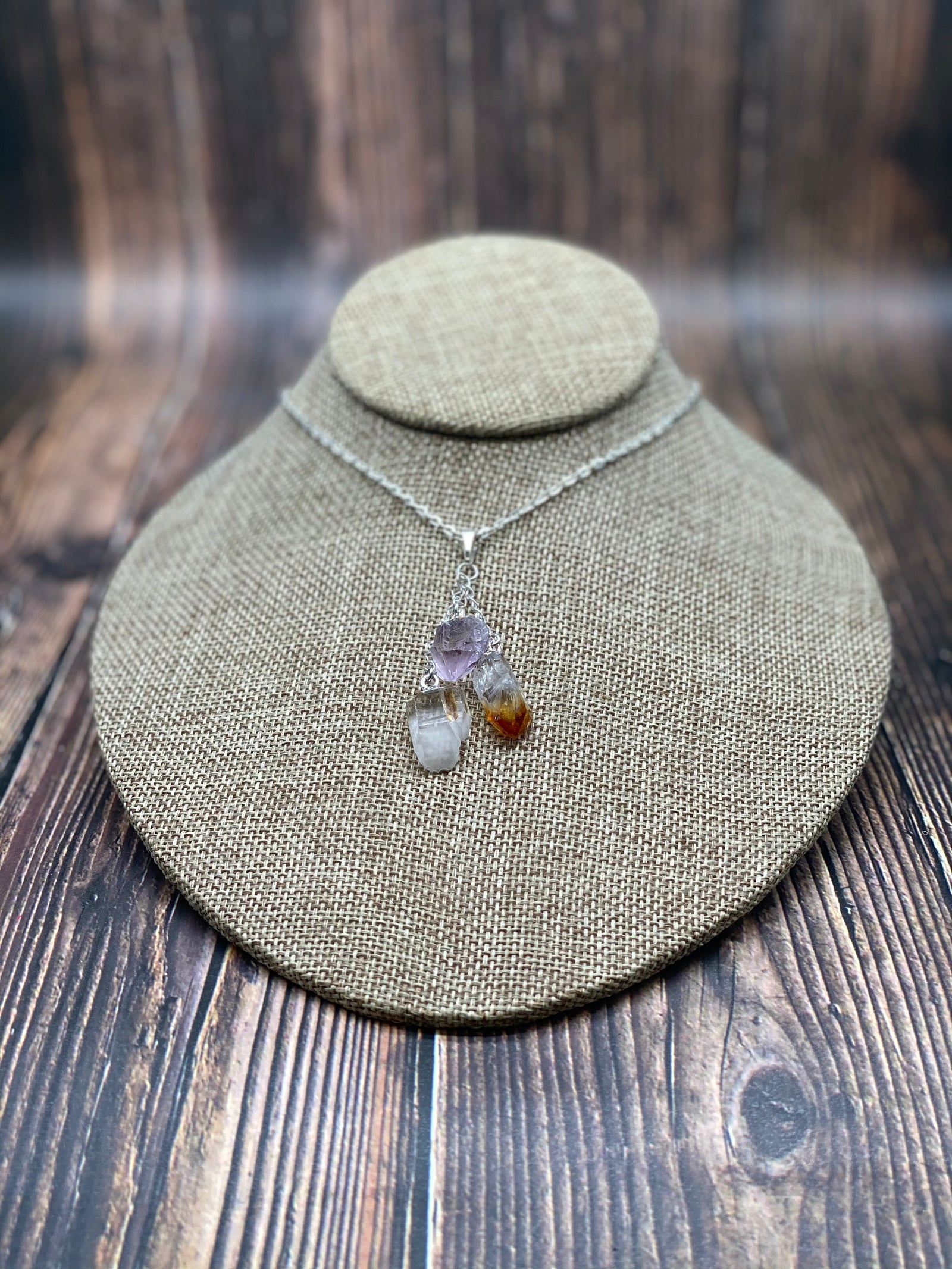 Triple Drop Gemstone Pendant Necklace